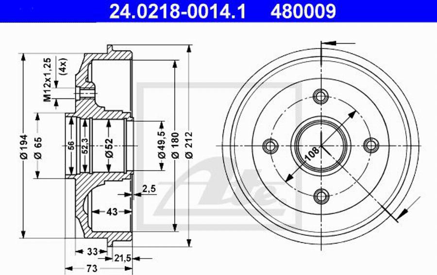 ATE 480009 - Гальмівний барабан autozip.com.ua