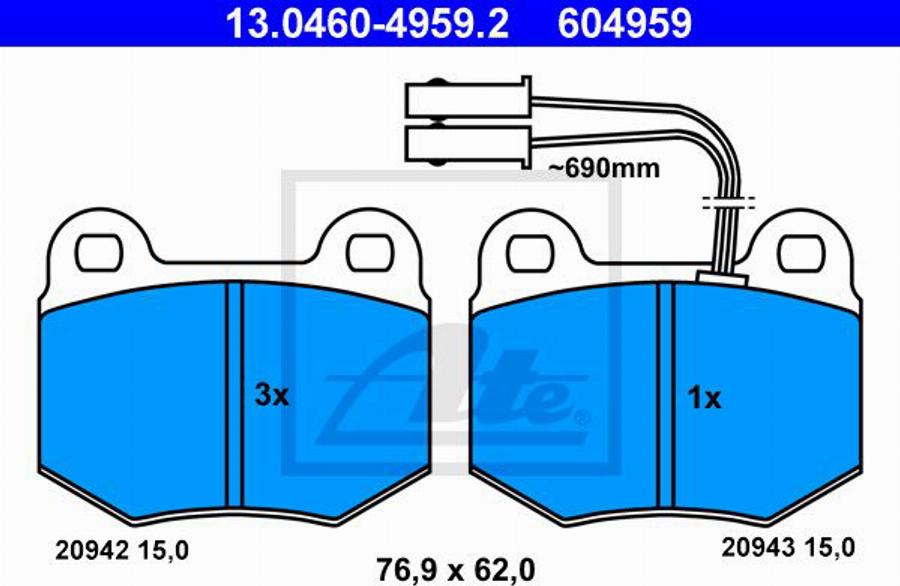 ATE 604959 - Гальмівні колодки, дискові гальма autozip.com.ua