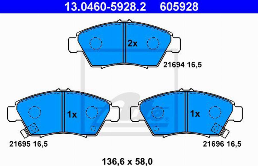 ATE 605928 - Гальмівні колодки, дискові гальма autozip.com.ua