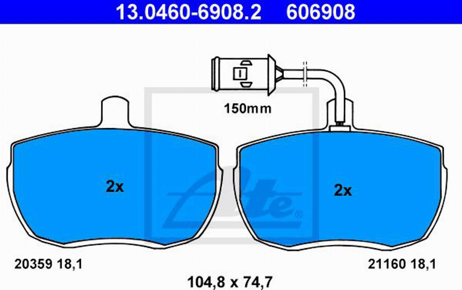 ATE 606908 - Гальмівні колодки, дискові гальма autozip.com.ua