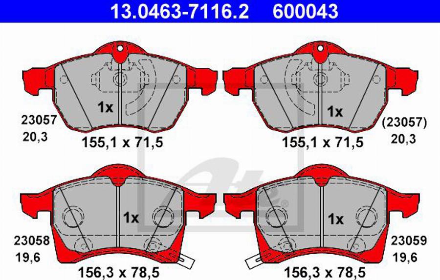 ATE 600043 - Гальмівні колодки, дискові гальма autozip.com.ua