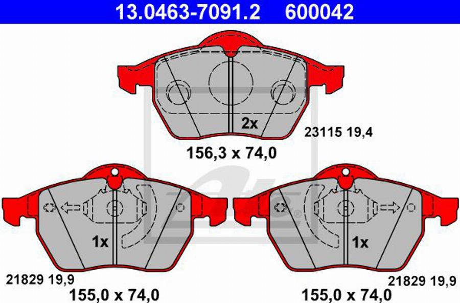 ATE 600042 - Гальмівні колодки, дискові гальма autozip.com.ua