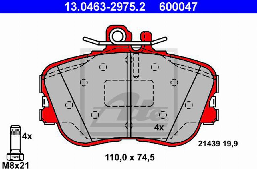 ATE 600047 - Гальмівні колодки, дискові гальма autozip.com.ua