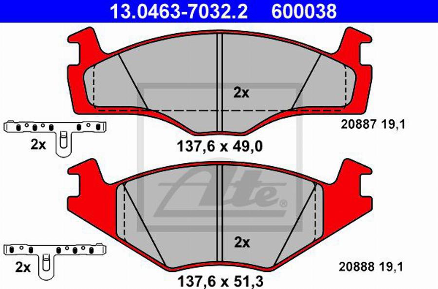 ATE 600038 - Гальмівні колодки, дискові гальма autozip.com.ua