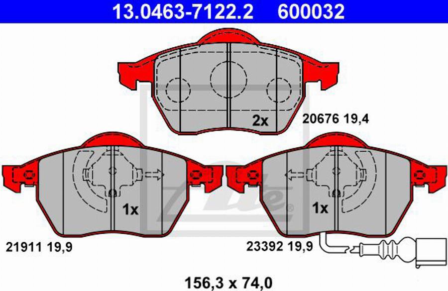 ATE 600032 - Гальмівні колодки, дискові гальма autozip.com.ua