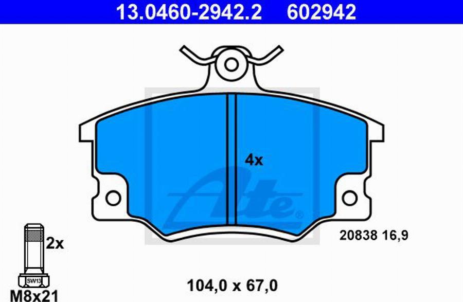 ATE 602942 - Гальмівні колодки, дискові гальма autozip.com.ua