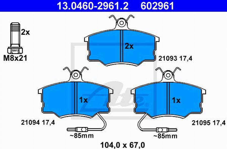 ATE 602961 - Гальмівні колодки, дискові гальма autozip.com.ua