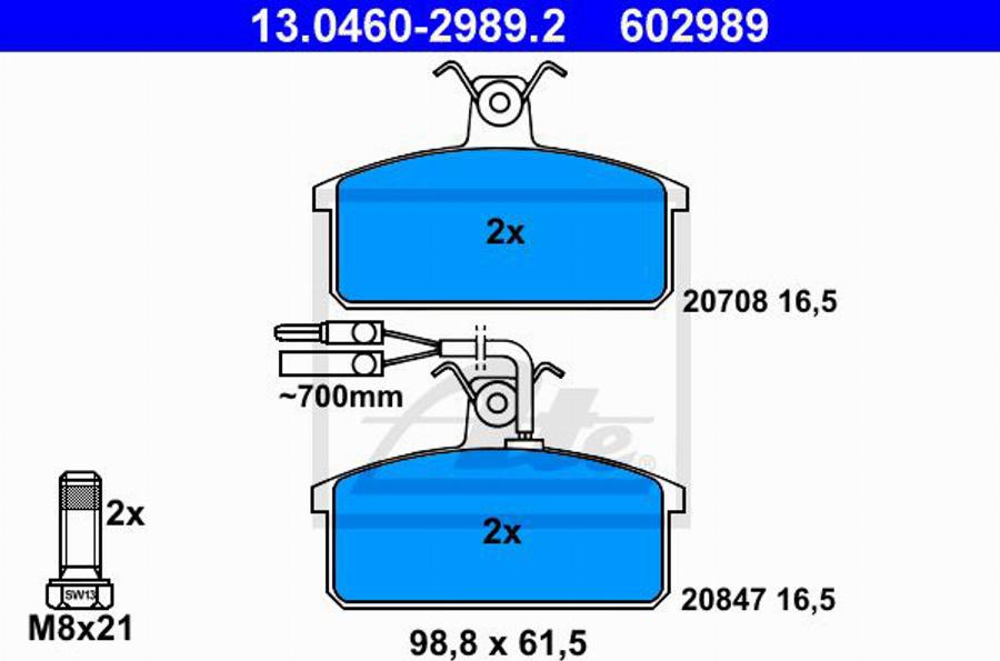 ATE 602989 - Гальмівні колодки, дискові гальма autozip.com.ua