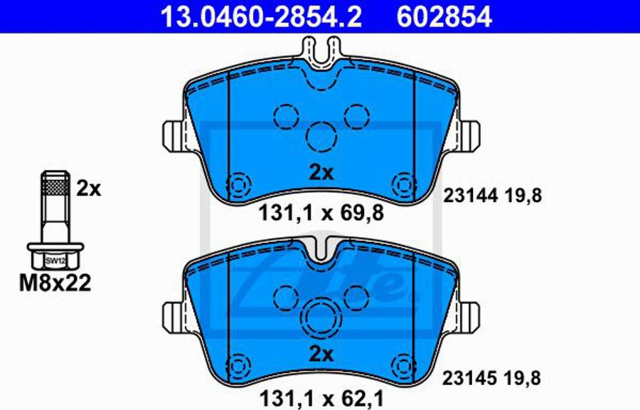 ATE 602854 - Гальмівні колодки, дискові гальма autozip.com.ua