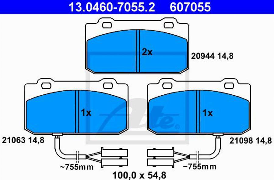 ATE 607055 - Гальмівні колодки, дискові гальма autozip.com.ua