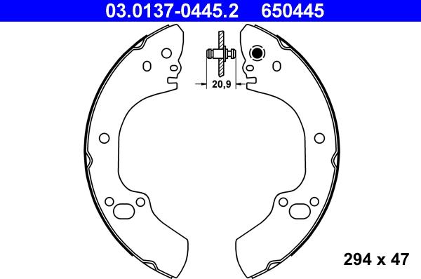 ATE 03.0137-0445.2 - Комплект гальм, барабанний механізм autozip.com.ua