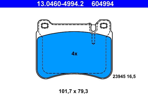 ATE 13.0460-4994.2 - Гальмівні колодки, дискові гальма autozip.com.ua