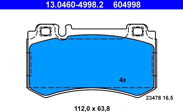 ATE 13.0460-4998.2 - Гальмівні колодки, дискові гальма autozip.com.ua