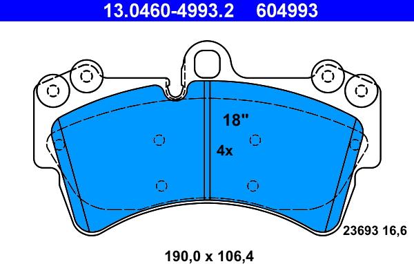 ATE 13.0460-4993.2 - Гальмівні колодки, дискові гальма autozip.com.ua