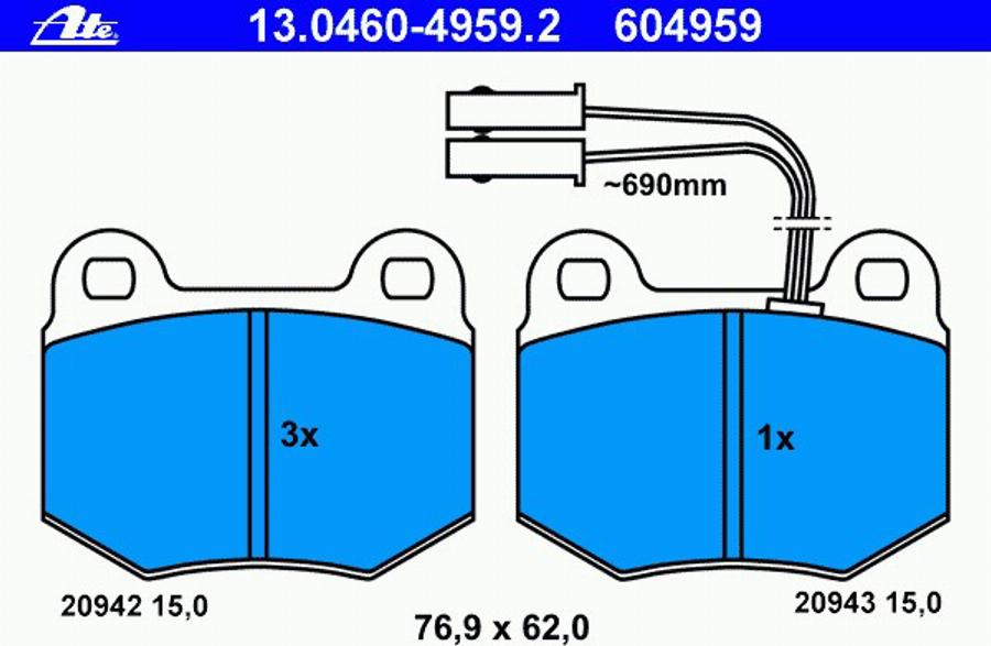 ATE 13046049592 - Гальмівні колодки, дискові гальма autozip.com.ua