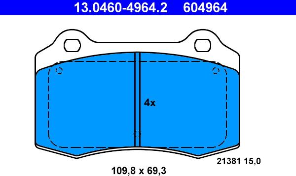 ATE 13.0460-4964.2 - Гальмівні колодки, дискові гальма autozip.com.ua