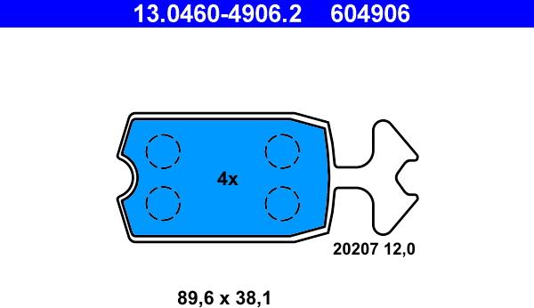 ATE 13.0460-4906.2 - Гальмівні колодки, дискові гальма autozip.com.ua