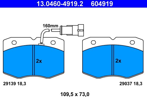 ATE 13.0460-4919.2 - Гальмівні колодки, дискові гальма autozip.com.ua