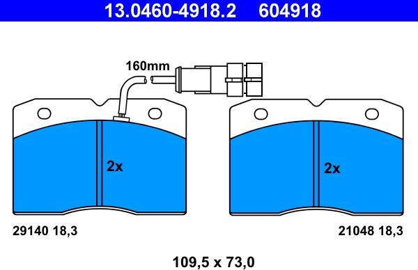 ATE 13.0460-4918.2 - Гальмівні колодки, дискові гальма autozip.com.ua