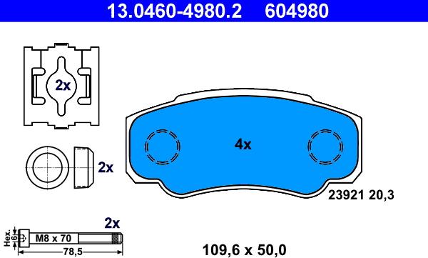 ATE 13.0460-4980.2 - Гальмівні колодки, дискові гальма autozip.com.ua