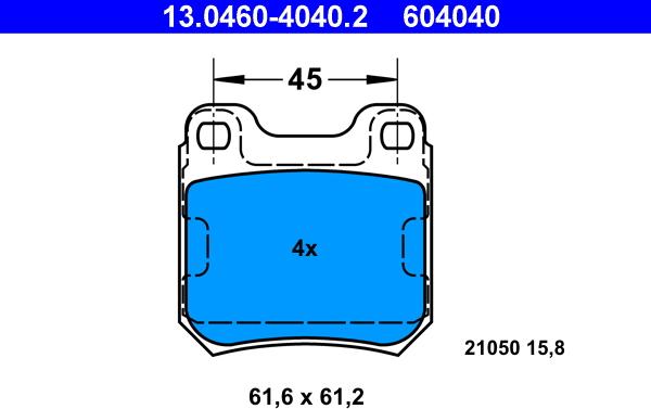 ATE 13.0460-4040.2 - Гальмівні колодки, дискові гальма autozip.com.ua