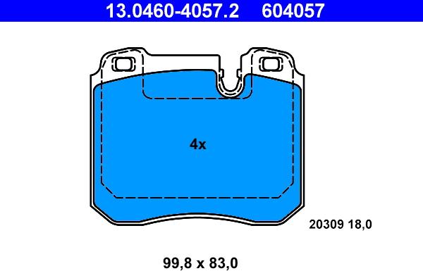 ATE 13.0460-4057.2 - Гальмівні колодки, дискові гальма autozip.com.ua