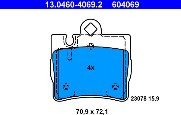 ATE 13.0460-4069.2 - Гальмівні колодки, дискові гальма autozip.com.ua