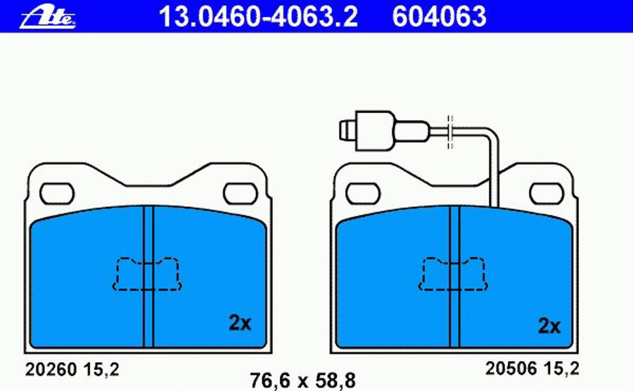 ATE 13.0460-4063.2 - Гальмівні колодки, дискові гальма autozip.com.ua