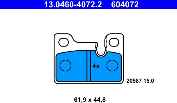 ATE 13.0460-4072.2 - Гальмівні колодки, дискові гальма autozip.com.ua