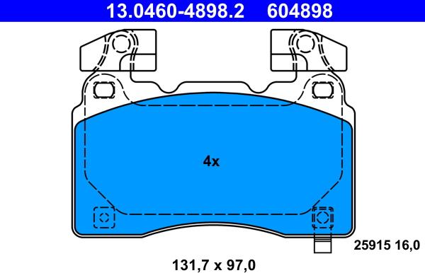 ATE 13.0460-4898.2 - Гальмівні колодки, дискові гальма autozip.com.ua