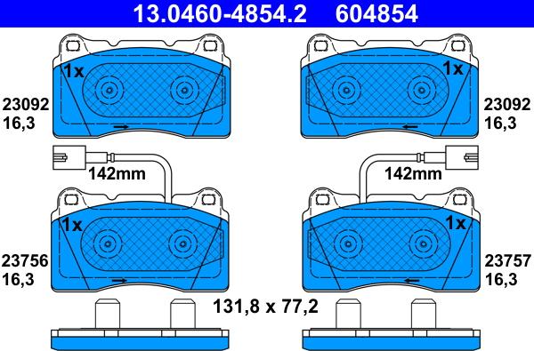 ATE 13.0460-4854.2 - Гальмівні колодки, дискові гальма autozip.com.ua