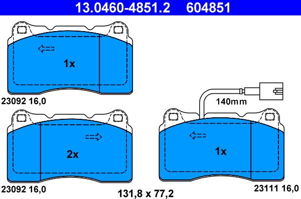 ATE 13.0460-4851.2 - Гальмівні колодки, дискові гальма autozip.com.ua