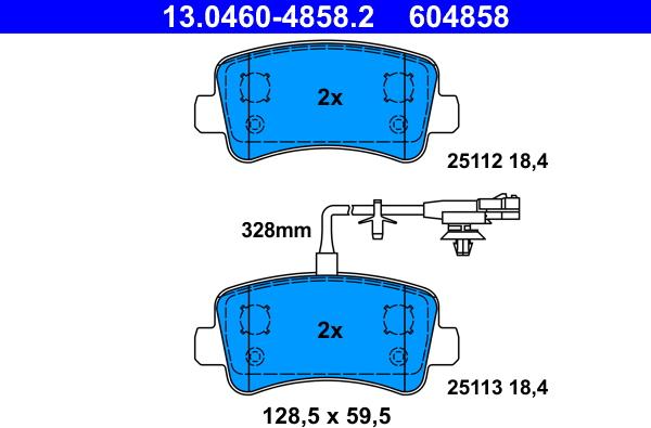 ATE 13.0460-4858.2 - Гальмівні колодки, дискові гальма autozip.com.ua