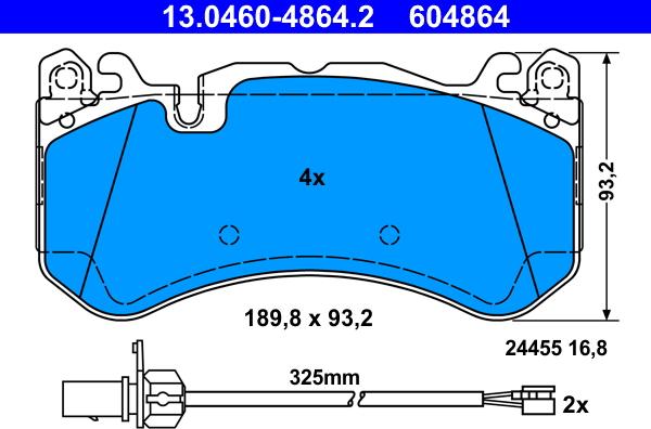 ATE 13.0460-4864.2 - Гальмівні колодки, дискові гальма autozip.com.ua