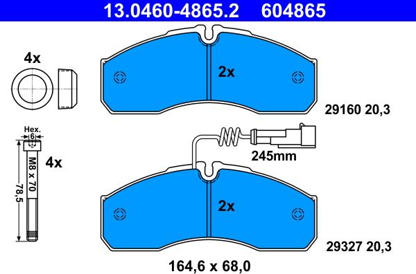 ATE 13.0460-4865.2 - Гальмівні колодки, дискові гальма autozip.com.ua