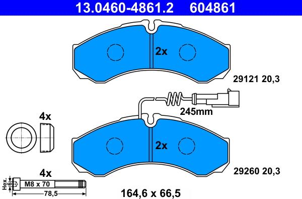 ATE 13.0460-4861.2 - Гальмівні колодки, дискові гальма autozip.com.ua