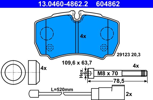 ATE 13.0460-4862.2 - Гальмівні колодки, дискові гальма autozip.com.ua