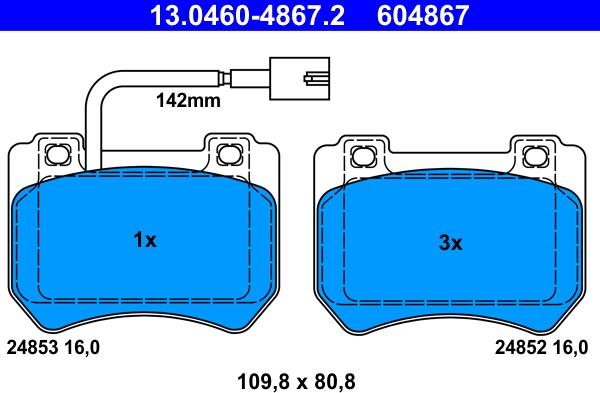 ATE 13.0460-4867.2 - Гальмівні колодки, дискові гальма autozip.com.ua