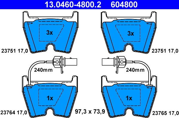 ATE 13.0460-4800.2 - Гальмівні колодки, дискові гальма autozip.com.ua