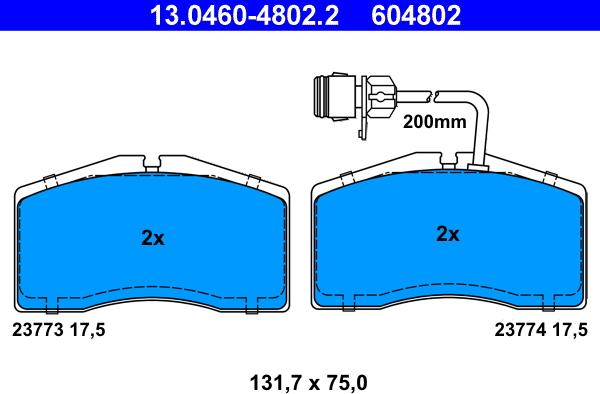 ATE 13.0460-4802.2 - Гальмівні колодки, дискові гальма autozip.com.ua