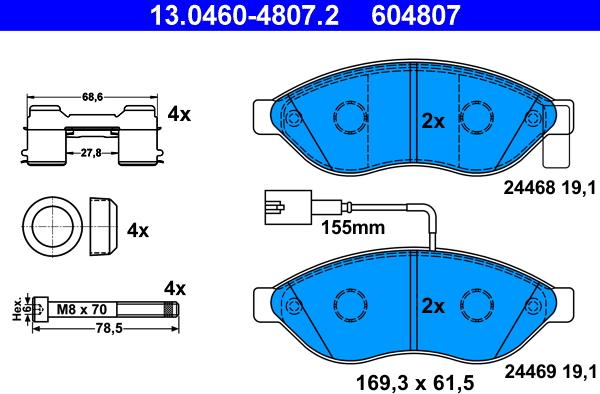 ATE 13.0460-4807.2 - Гальмівні колодки, дискові гальма autozip.com.ua