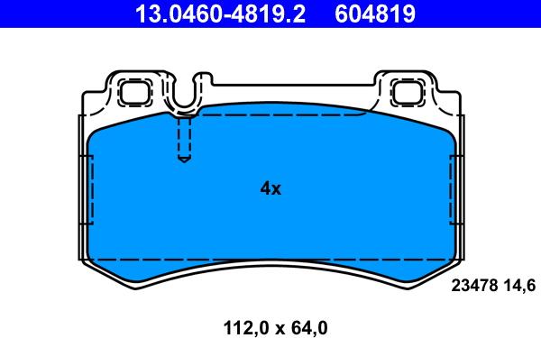 ATE 13.0460-4819.2 - Гальмівні колодки, дискові гальма autozip.com.ua