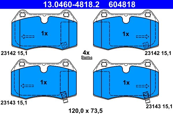 ATE 13.0460-4818.2 - Гальмівні колодки, дискові гальма autozip.com.ua