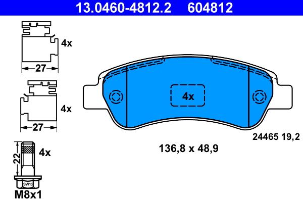 ATE 13.0460-4812.2 - Гальмівні колодки, дискові гальма autozip.com.ua