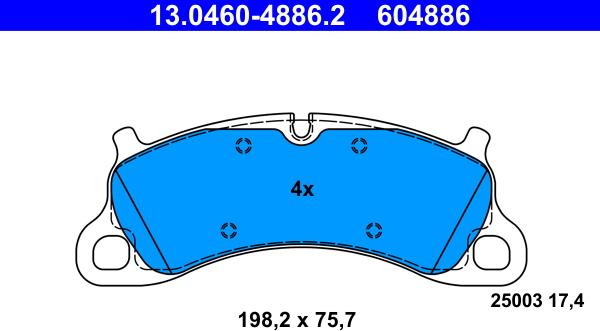 ATE 13.0460-4886.2 - Гальмівні колодки, дискові гальма autozip.com.ua