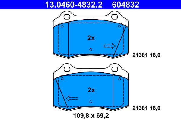 ATE 13.0460-4832.2 - Гальмівні колодки, дискові гальма autozip.com.ua