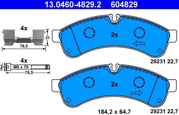 ATE 13.0460-4829.2 - Гальмівні колодки, дискові гальма autozip.com.ua