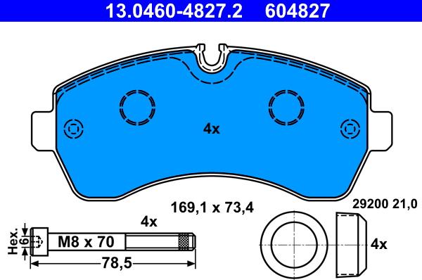 ATE 13.0460-4827.2 - Гальмівні колодки, дискові гальма autozip.com.ua