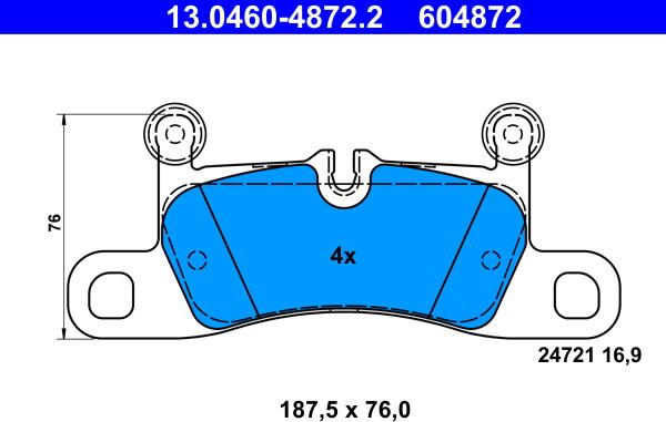 ATE 13.0460-4872.2 - Гальмівні колодки, дискові гальма autozip.com.ua