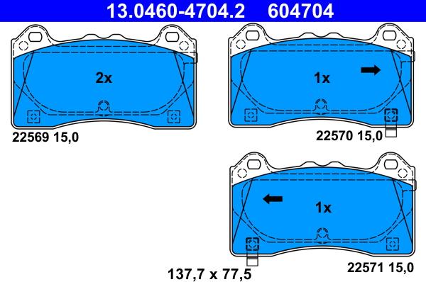 ATE 13.0460-4704.2 - Гальмівні колодки, дискові гальма autozip.com.ua